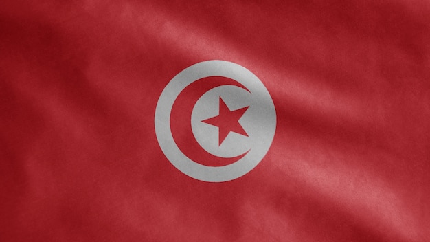 Tunisian flag waving in the wind. Tunisia template blowing, soft and smooth silk. Cloth fabric texture ensign background.