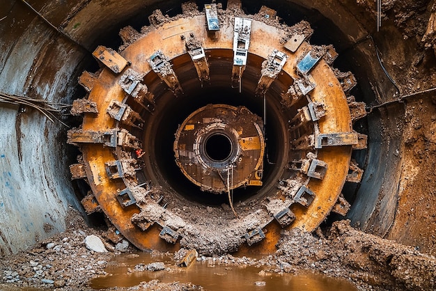 Photo tunnel boring machine cutting through rock