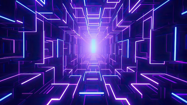 a tunnel of neon lights with a blue background