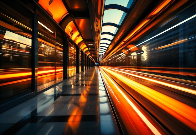 The tunnel and railway lines showing motion and light