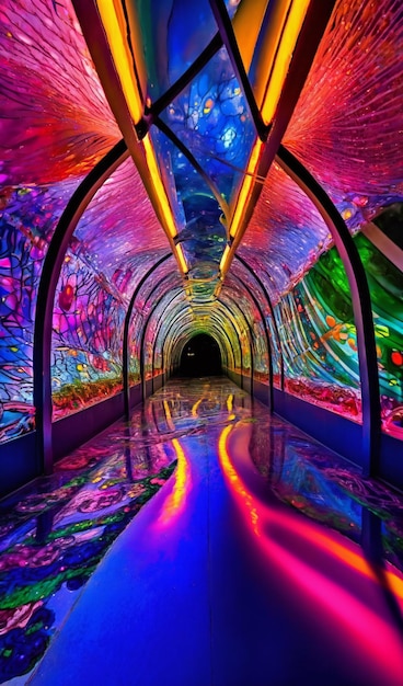 A tunnel that has a colorful light on it