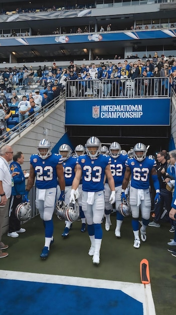 Tunnel Walk with a Group of American Football Players with Strong Team Spirit Entering a Sold Out A