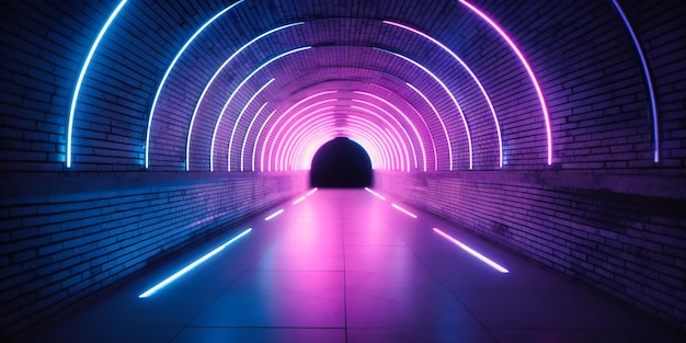 Tunnel with colorful fluorescent lights