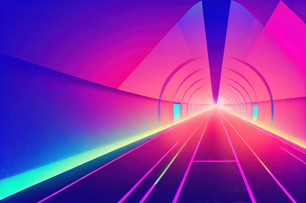 Tunnel with electric backlight as d render neon background created with generative ai