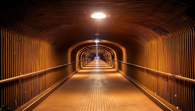 a tunnel with lights and a walkway