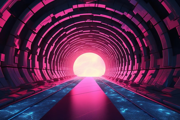 A tunnel with a pink light at the end of it