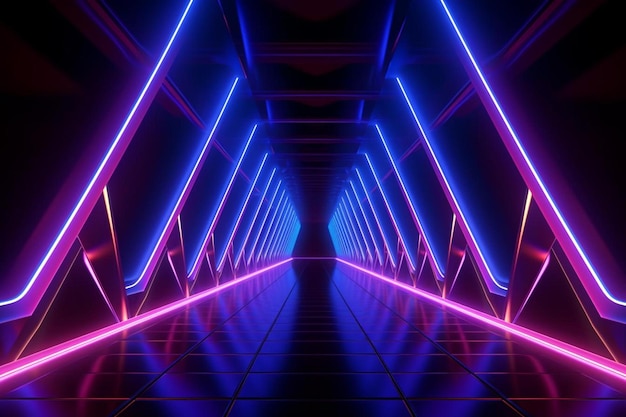 Photo a tunnel with a purple and blue neon light on it