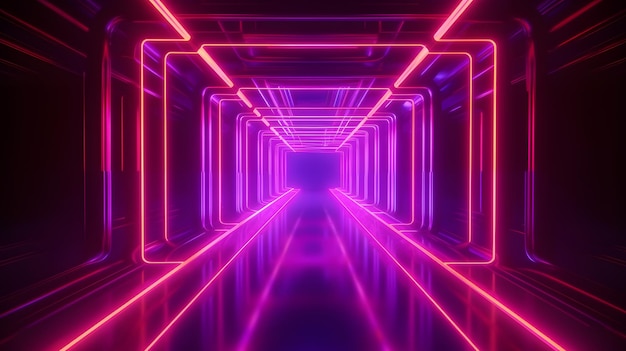 A tunnel with purple lights and a black background