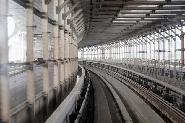 Tunnel with railways in Tokyo. Perspective.