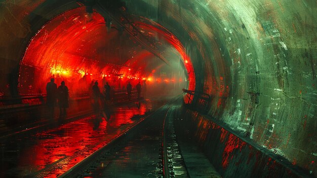 a tunnel with a red light on it and a red light on the right