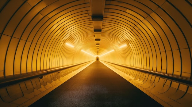 A tunnel with a yellow light at the bottom