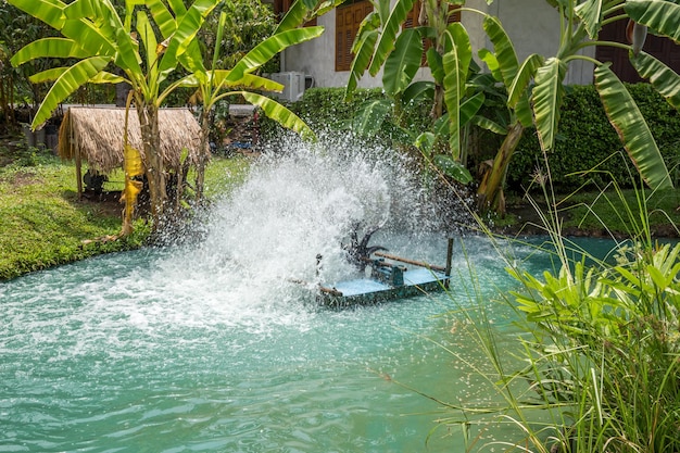 Turbine baler working for wastewater treatment in pond