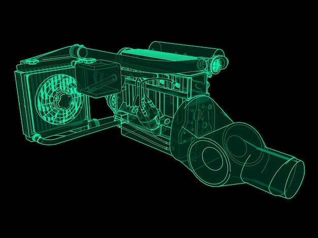 Turbocharged fourcylinder highperformance engine for a sports car Green neon glow