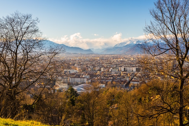 Turin cityscape from above at sunset