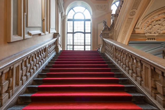 Turin Italy Palazzo Barolo staircase Luxury palace with old baroque interior and red carpet