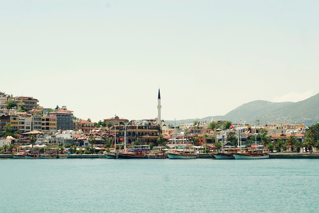 Turkey Alanya Mediterranean sea coastal panorama view of the city and the beach of Cleopatra