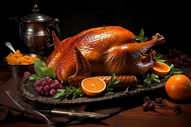 The turkey being carved and placed on the serving platter vector background