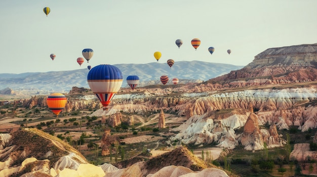 Turkey Cappadocia beautiful balloons flight stone landscape