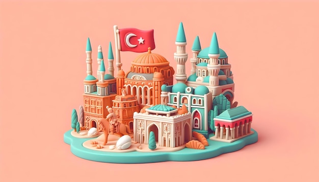 Turkey castle model with flag