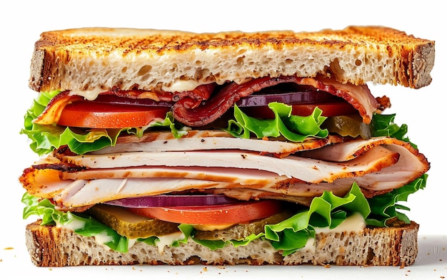 Turkey Club Sandwich On White Background