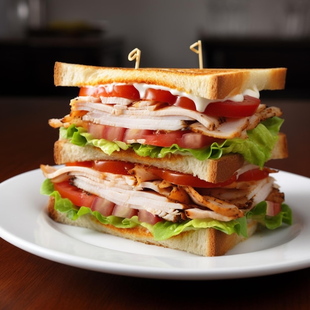 Turkey Club Sandwich with white background high quality