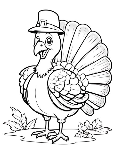 Photo turkey coloring page coloring drawing without colors white background ai generated