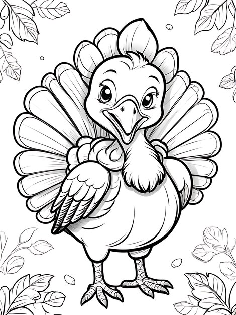 Photo turkey coloring page coloring drawing without colors white background ai generated