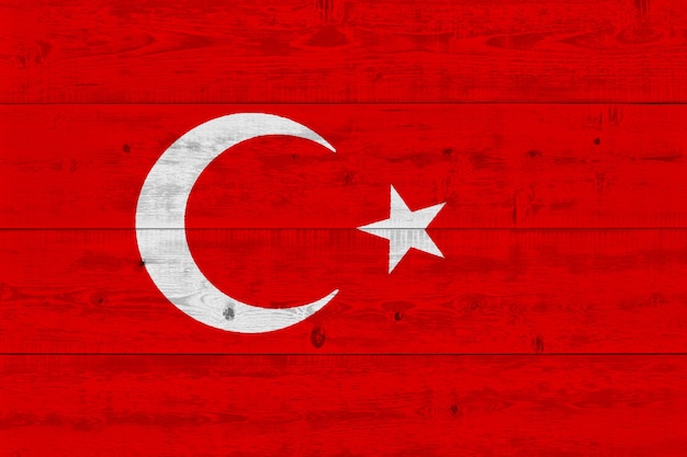 Turkey flag painted on old wood plank