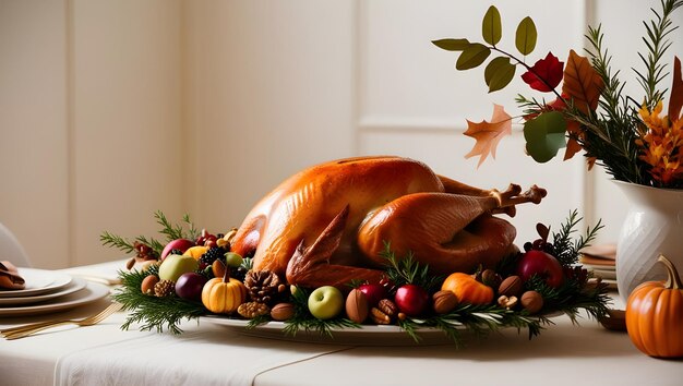 Photo a turkey is on a platter with fruits and berries