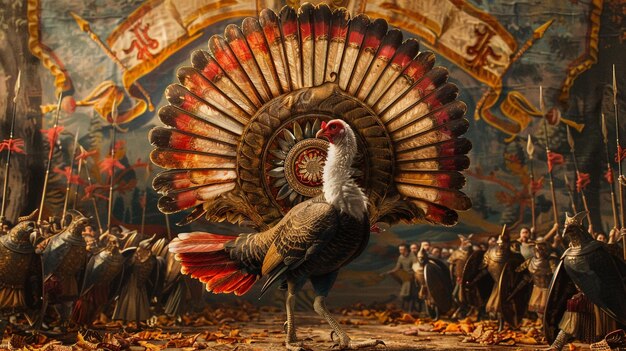 Photo a turkey is shown in a painting with a turkey on the left