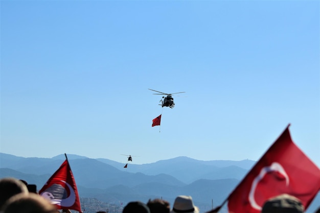 Turkey / Izmir, September 9, 2022, Izmir Independence day celebrations, Turkish Stars airplane show Turkish Air Force aerobatic demonstration team which called