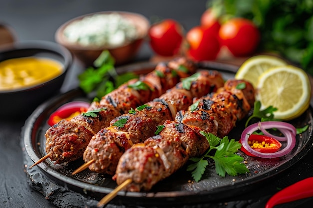 Photo turkey kebabs with mustard sauce