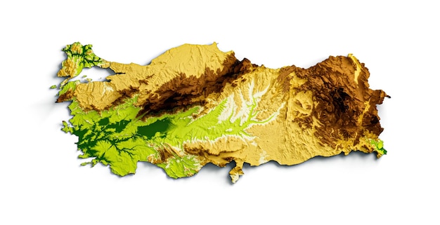 Turkey Map Shaded relief Color Height map on the sea Blue Background 3d illustration