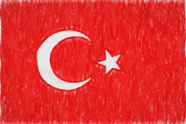 Turkey painted flag. Patriotic drawing on paper background. National flag of Turkey