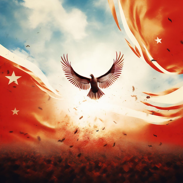 Turkey Victory Day Illustrated with Flying Bird and Flag