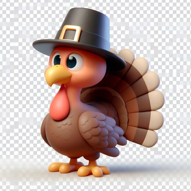 a turkey with a hat on it stands in front of a white background