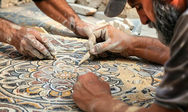 Photo turkish artisans crafting intricate mosaic designs