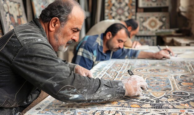 Photo turkish artisans crafting intricate mosaic designs