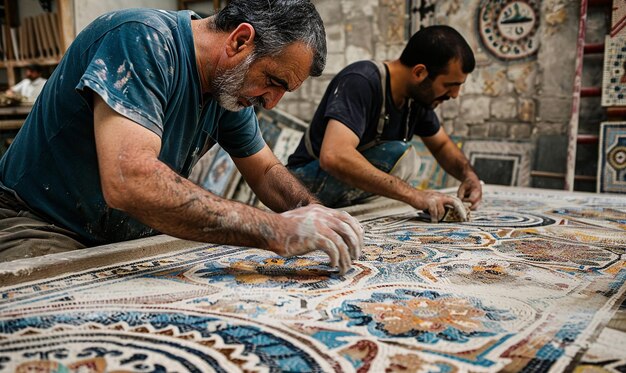 Photo turkish artisans crafting intricate mosaic designs