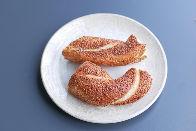 Turkish Bagel Simit on a plate on table