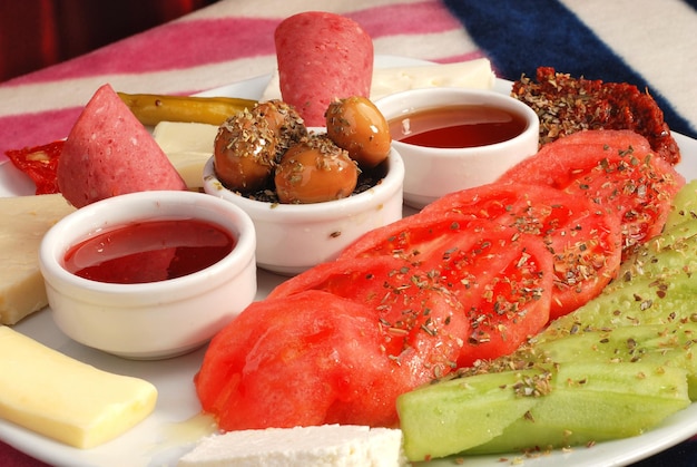 Turkish breakfast plate with a delicious look