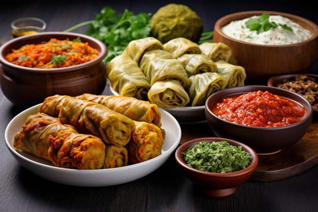 Turkish cabbage rolls and various snacks of national cuisine