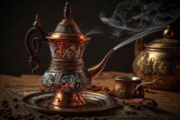 Turkish coffee being brewed with classic copper pot ready for the most perfect cup