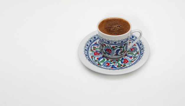 Turkish coffee on table, front view