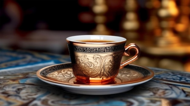 Turkish coffee in a vintage cup Generated AI