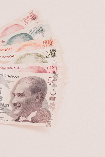 Photo turkish currency, turkish lira banknotes