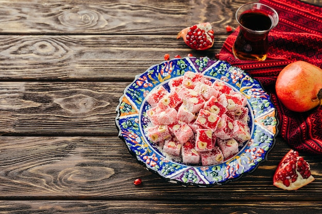 Turkish Delight. Eastern sweets with pomegranate and hazelnuts.