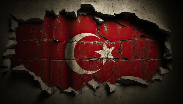 Turkish flag under a broken wall