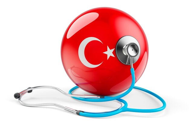 Turkish flag with stethoscope Health care in Turkey concept 3D rendering