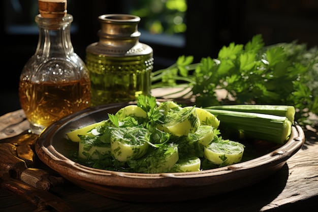 Photo turkish foods with olive oil celery turkish name zeytinyagli kereviz generative ia